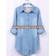 High quality light blue washed casual Retro/denim long sleeve shirt for women/ladies